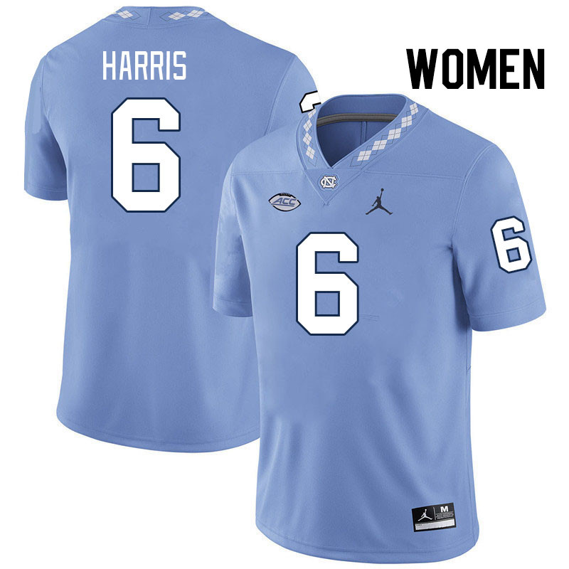 Women #6 Joshua Harris North Carolina Tar Heels College Football Jerseys Stitched-Carolina Blue